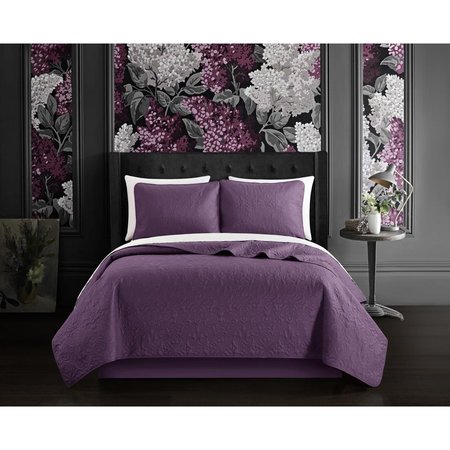 CHIC HOME Chic Home BQS20314-BIB-US Leya 7 Piece Quilt Set with Floral Scroll Pattern Design Bed in a Bag - Sheet Set Pillow Shams; Purple - King BQS20314-BIB-US